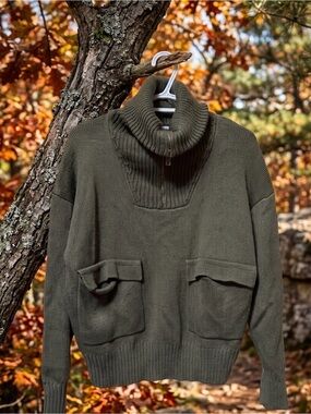 Madison Olive Green Zip-Neck Knit Sweater